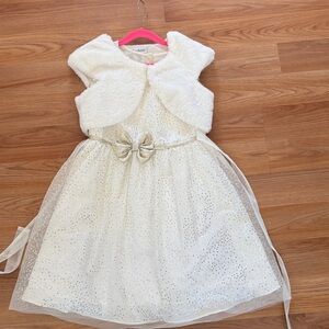 Jona Michelle White and Gold Formal Kids Dress with Bolero